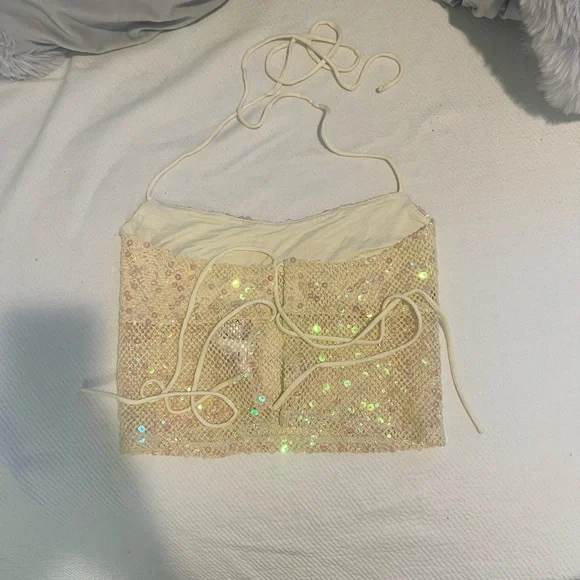 Urban Outfitters Yellow Sequin Crop Top - Picture 2 of 2